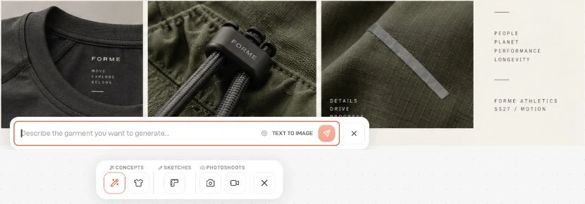 Cropped board detail showing the Text to Image prompt and concept, sketch and photoshoot controls