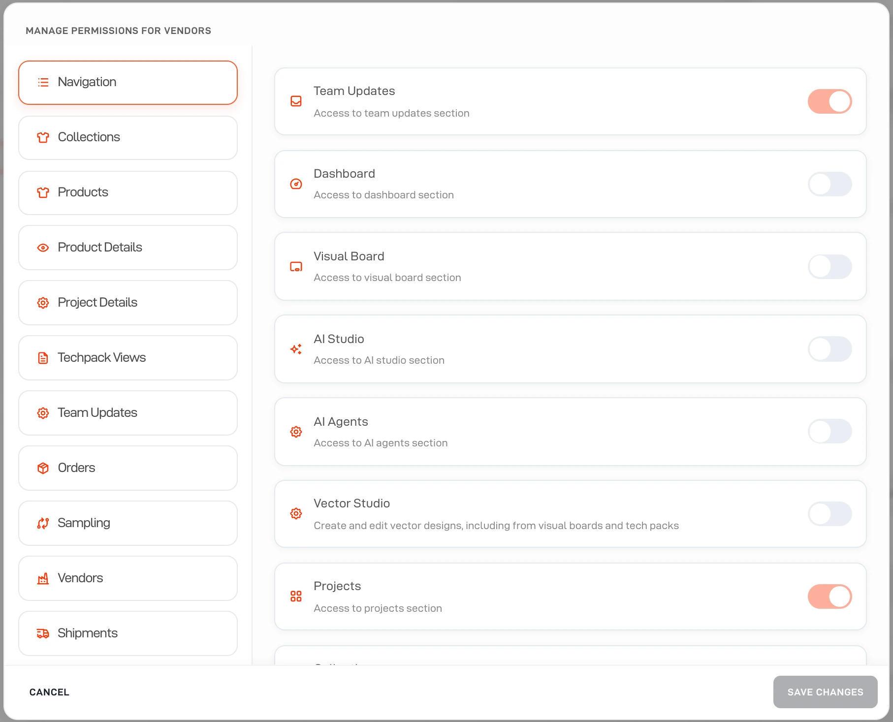Lifecycle vendor permissions dialog
