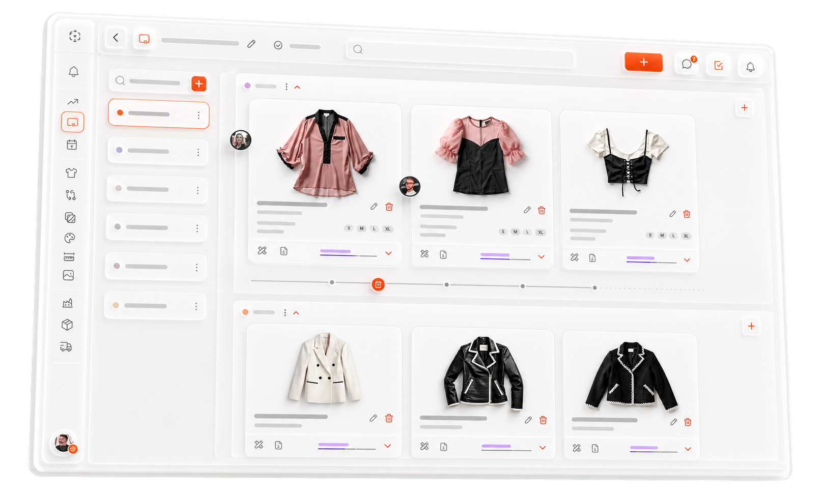 Lifecycle collection planning workspace with connected product styles