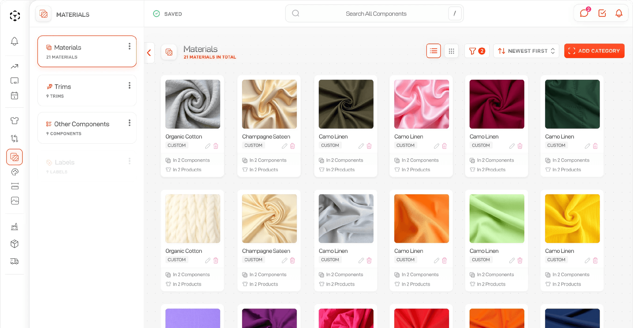 Lifecycle linked material and trim libraries