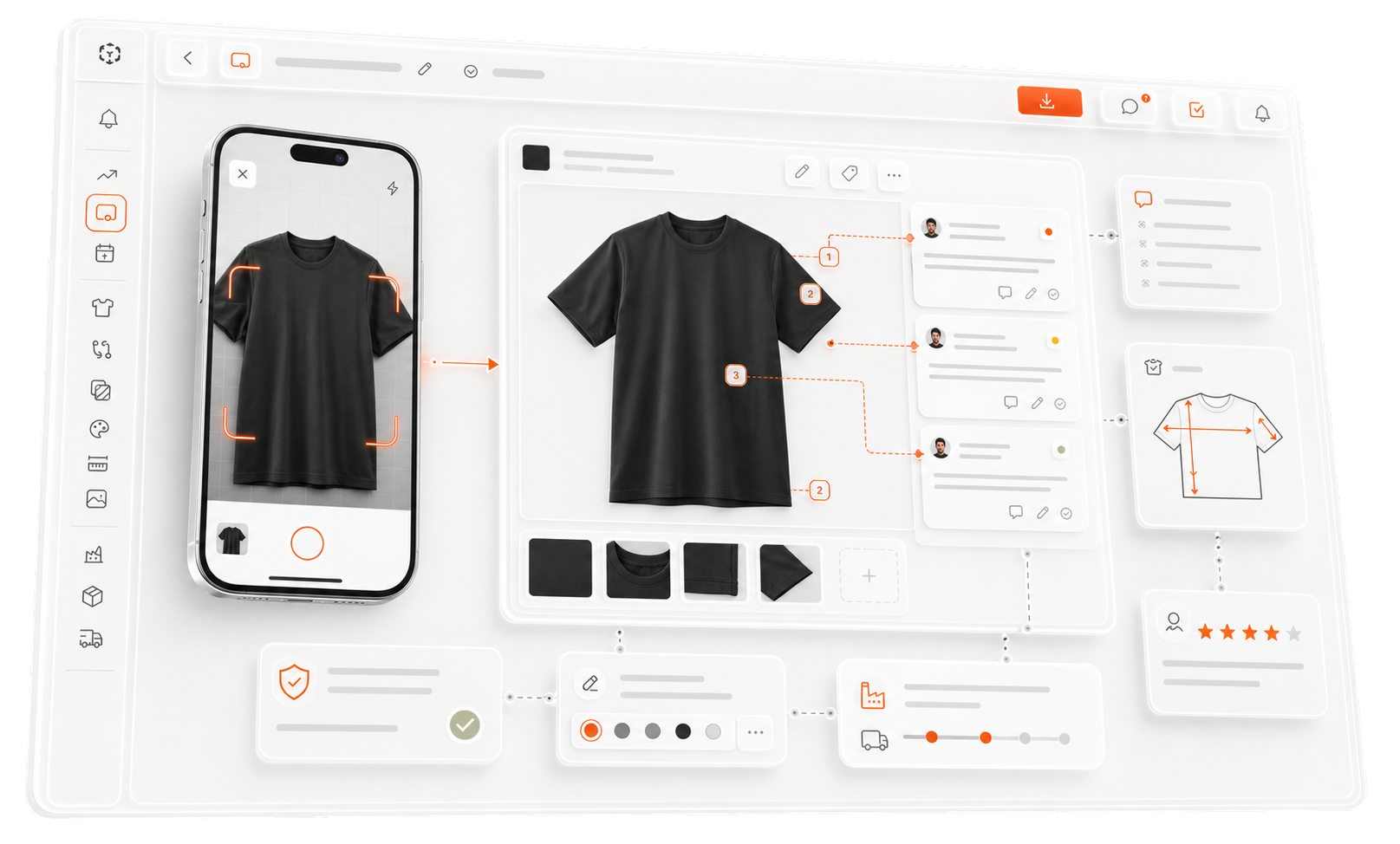 Lifecycle sample review workspace with garment annotations and feedback