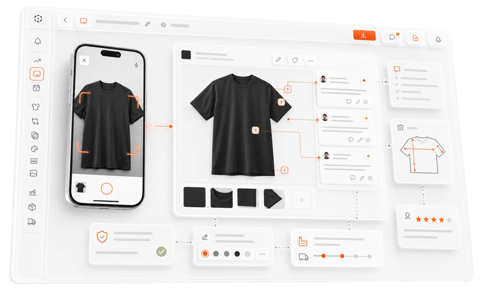 Lifecycle sample review workspace with garment annotations and feedback