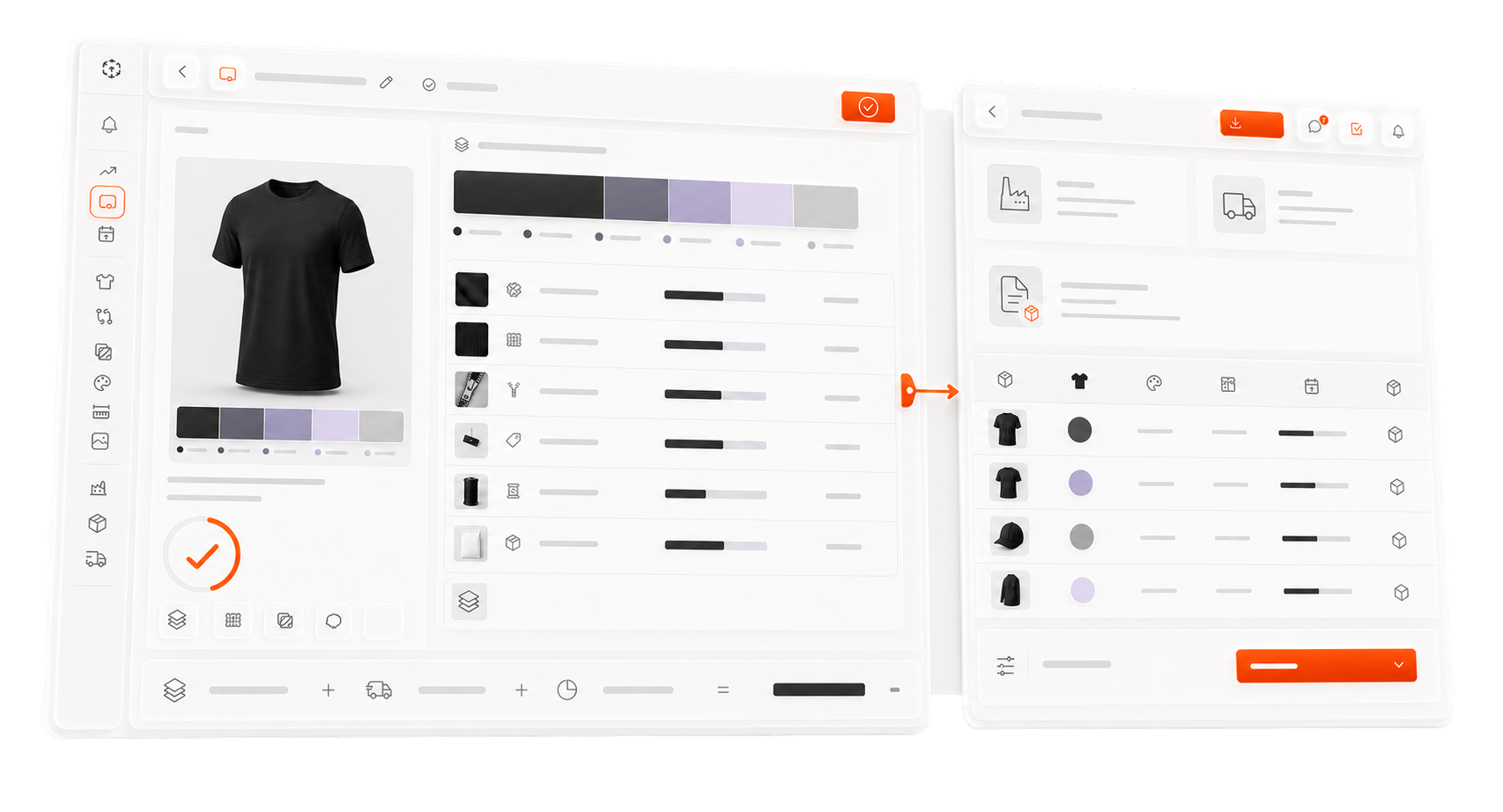 Approved garment cost breakdown connected to a purchase order record