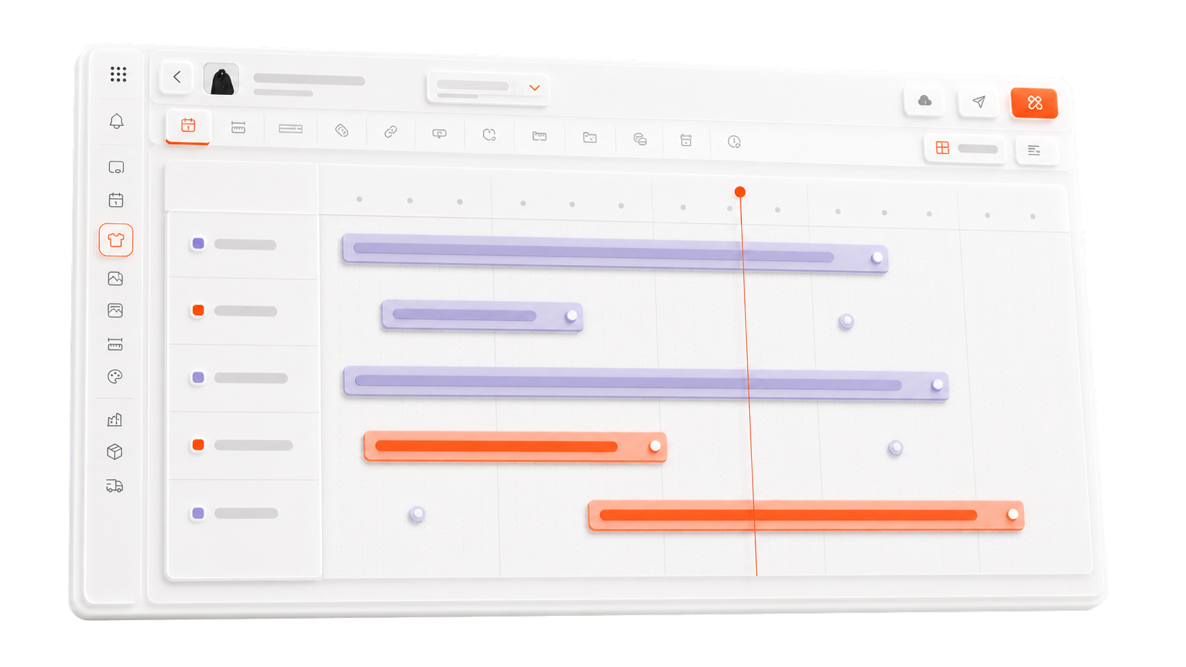 Lifecycle time and action workspace showing product milestones and status