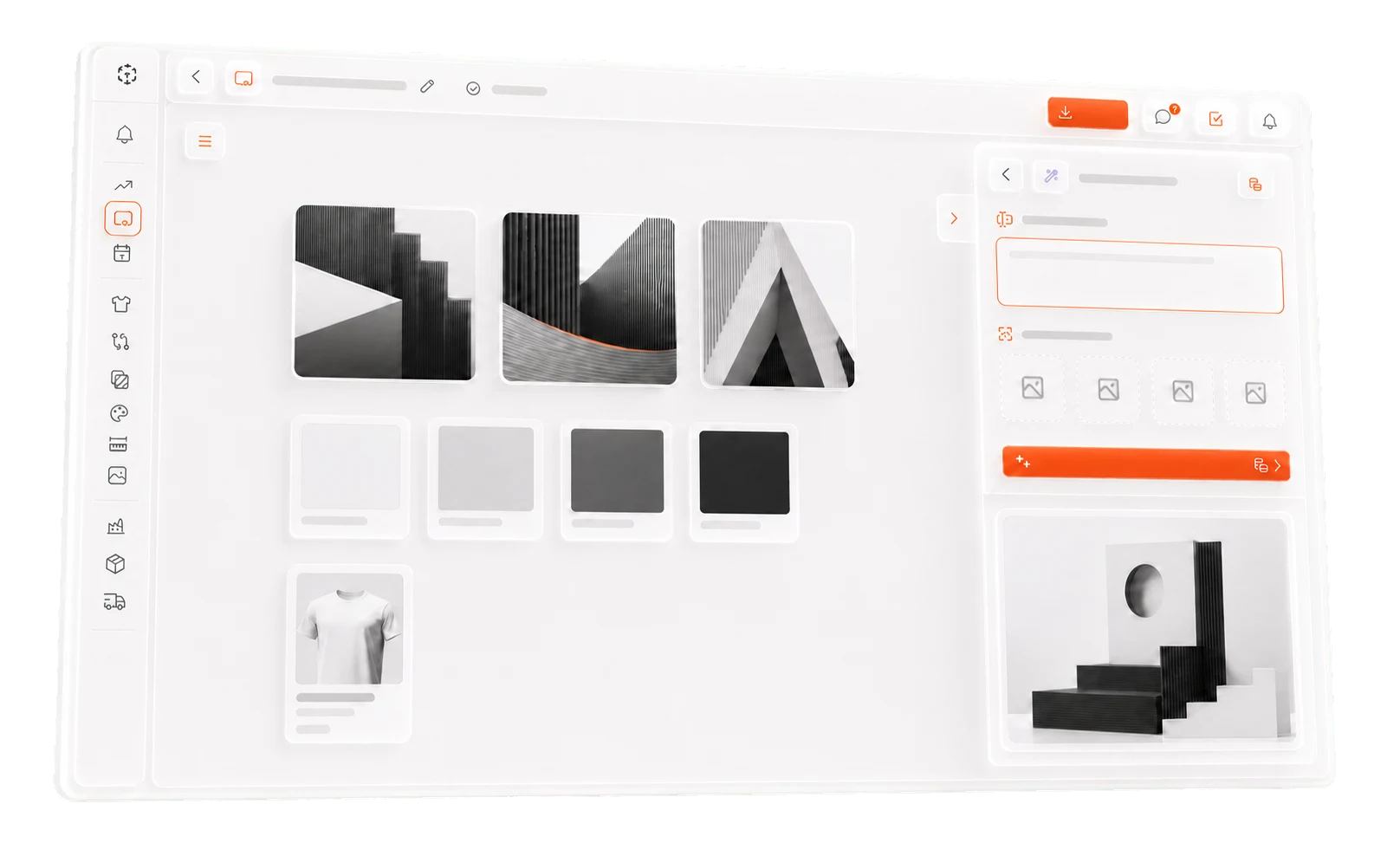 Lifecycle Visual Boards collaborative collection canvas in a frosted 3D interface