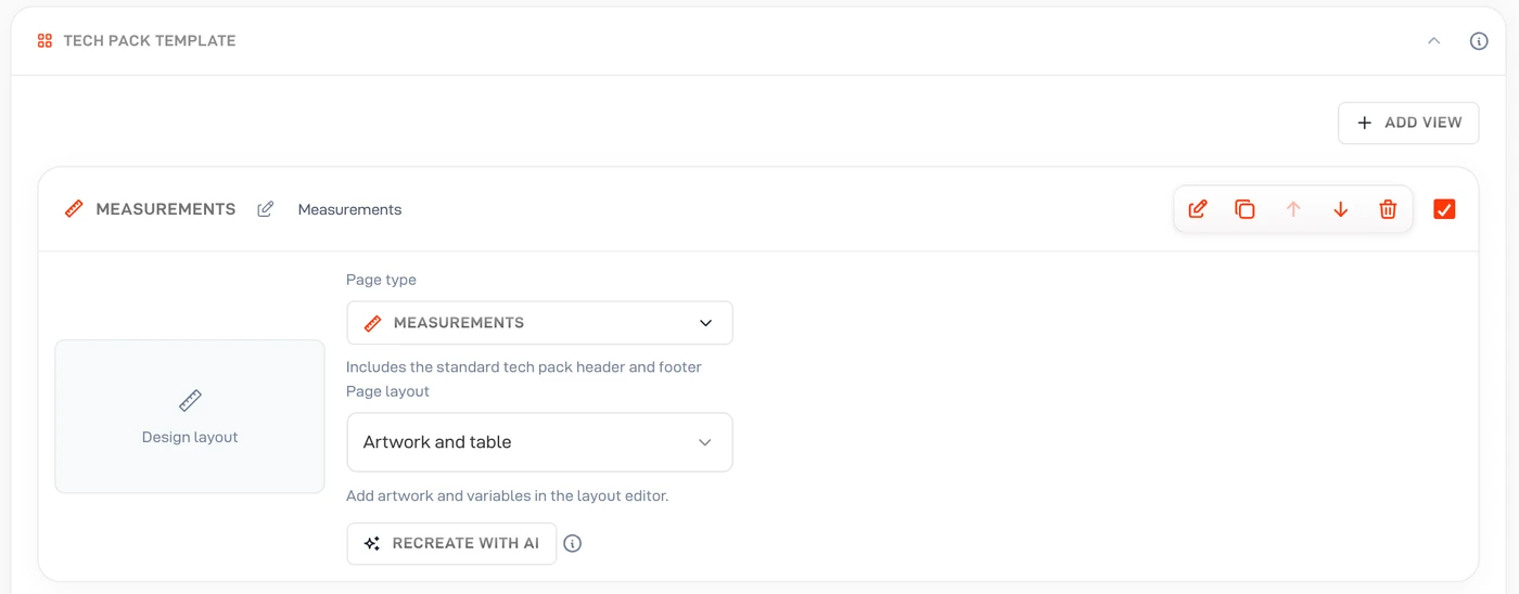 Lifecycle template editor with a reusable measurement page